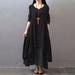 New Fashion Women Casual Loose Dress Solid Long Sleeve Boho Long Maxi Dress