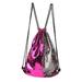 Dido Drawstring Backpack Women Faux Leather Sequin Pack Outdoor Sports Storage Bag Pouch, Rose Red Silver