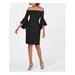 CALVIN KLEIN Womens Black Ruffled Zippered Bell Sleeve Off Shoulder Knee Length Sheath Cocktail Dress Size 2P