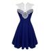 Chinatera Lace Dress Sleeveless Ladies Lace Up Waistline Pleated Dress(Blue)(XL)