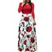 Womens Floral Print Summer Maxi Skirt Dress Ladies Short Sleeve Long Sleeve Cocktail Party Beach Long Sundress