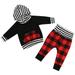 Musuos Baby Boys Girls Hooded Striped Tops + Plaid Red Pants 2PCS Outfits
