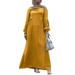 ZANZEA Women Puff Sleeve Crew Neck Pleated Solid Color Muslim Maxi Dress