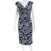 Lauren Ralph Lauren Womens Printed V Neck Ruched Sheath Dress Blue White Size 6