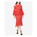 FAME AND PARTNERS Womens Red Lace Cold Shoulder Bell Sleeve Jewel Neck Tea Length Sheath Dress Size 4