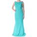 KAY UNGER Womens Turquoise Embroidered Floral Sleeveless Square Neck Full-Length Prom Dress Size 12