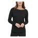 CALVIN KLEIN Womens Black Eyelet Long Sleeve Jewel Neck Top Size XS