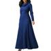 UKAP Womens Empire Waist Elegant Long Fomral Dress Evening Wedding Party Dresses Pocket Heaps Collar Long Sleeve Special Occasion Maxi Dress