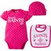 NFL New Orleans Saints Baby Girls Bodysuit, Bib and Cap Outfit Set, 3-Piece