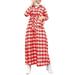 ZANZEA Women Vintage Kaftan Plaid Casual Dress loose Full Sleeve Maxi Long Holiday Shirt Dress