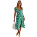 Women's Floral Print Dress Square Neck Dress Split Dress Casual Dress Middle Waist Midi Dress