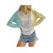 Women Tie Dye Long Sleeve Blouse Tops Loose Casual Hoodie V-Neck T Shirt Blouse Ladies Kaftan Short Crop Pullover Baggy Blouse T Shirt Sweatshirt