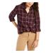 Calvin Klein Womens Plaid Collard Button-Down Top