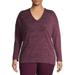 Terra & Sky Women's Plus Size Long Sleeve Mixed Media V-Neck Top