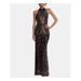 BETSY & ADAM Womens Black Glitter Patterned Halter Full-Length Mermaid Formal Dress Size 2