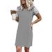 Women Mini T-Shirt Dress Short Sleeves Leopard Print Crew Neck Tunics Summer Color Block Dresses