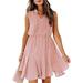 Sexy Dance Women Summer V Neck Dress Solid Color Drawstring Swing Party Dress Elegant Ruffle Hem Chiffon Dress Pink L(US 12-14)