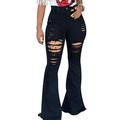 Qmmikk Women's Classic Flare Jeans Bootcut Bell Bottom Flared Ripped Denim Pants Womens Bootcut Flare Jeans Bell Bottoms Solid Denim