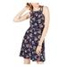 PLANET GOLD Womens Navy Floral Sleeveless Halter Below The Knee Sheath Dress Size XXS