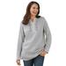 Woman Within Women's Plus Size Embroidered Thermal Waffle Henley Tee Long Underwear Top