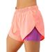 Women Sport Running Shorts 2 in 1 Gym Athletic Fitness with Pockets, Pink, Large