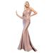 Amelia Couture Womens Dusty Rose Bodycon Sleeveless Plunge Neckline Dress