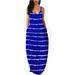 New Women's Sexy V Neck Pint Sleeveless Loose Long Maxi Dress Tie-Dye Striped Beachwear Dresses Plus Size Vestidos