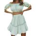 Listenwind Women's Sexy Solid Color Dress Set, Casual Off-shoulder Crop Tops Short and High Waist Ruffle Mini Skirt Beach 2Pcs Lace Suit