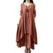 Avamo Ladies Long Sleeve Solid Dress Cotton Linen High Low Hem Pleated Pullover Dress Plain Elegant Evening Dress For Women Button Ruffle Tunic Dress Oversize