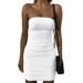 Women's Sexy Strapless Tube Ruched Bodycon Dress Off Shoulder Sleeveless Party Clubwear Stretchy Mini Dress