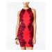 B DARLIN Womens Red Zippered Printed Sleeveless Halter Short Body Con Party Dress Size 3\4