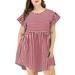 Avamo Women's Plus Size Cute Striped Dress Ruffled Sleeve High Waist Smock Short Sleeve Knee Length Dress