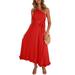 UKAP Women Sleeveless one Shoulder Ruched Maxi Dress Elegant Evening Cocktail Party Dress Solid Ruffle A-Line Sundress