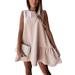 Colisha Women Short Sleeve Sleeveless Tank Dress Casual Baggy T-shirt Dress Ruffle Hem Short Mini Dress