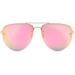 SUN LOUNGER Women's Oversized Metal Frame Classic Aviator Sunglasses with Spring Hinges - Mirror Pink Lens on Gold Frame