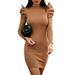Women's Long Puff Sleeve Mini Dress Clubwear Knitted Party Evening Wrap Bodycons