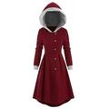 Egmy Womens Vintage Cloak Plus Size Snap Button Trim Long Skirted Hooded Coat tops