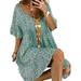 Summer Boho Midi Dress For Women Flare Short Sleeve Empire Waist Pleated Loose Swing Casual Dress Ladies Summer Beach Baggy Kaftan Tunic Dress