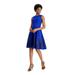 CALVIN KLEIN Womens Blue Embroidered Zippered Sleeveless Jewel Neck Above The Knee Fit + Flare Party Dress Size 2