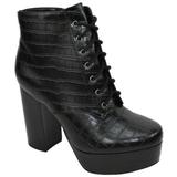 Delicious Women Chunky Thick High Heels Ankle Boots Hidden Platform Lace Up Side Zipper Booties Faux Leather Erica-S Black Crocodile 7.5