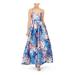 ELIZA J Womens Blue Zippered Floral Spaghetti Strap Sweetheart Neckline Full-Length Fit + Flare Formal Dress Size 8