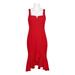 Taylor Split Square Neck Sleeveless Zipper Back Flutter Hem Solid Crepe Dress-CLARET RED