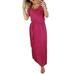 Aktudy Short Sleeve Slim Solid Dress V-neck Drape Women Maxi Dresses (Rose Red M)