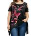 TWZH Women Summer Floral Print Cold Shoulder Asymmetric Hem Plus Size Top