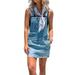 Fashion Women Short Denim Dress Summer Ladies Sleeveless A-Line Strap Dress Casual Overall Dress Slim Bib Suspender Jumper Jean Short Dress Size 6-18 Gray M