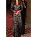 Women Kate Middelton Style Plus Size V-Neck Lace Sitiched Long Dress Black
