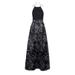 Aidan by Aidan Mattox Spaghetti Starp Haltered Open Back Pleated Floral Crepe Organza Dress-BLACK IVORY