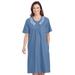 AmeriMark Women's Cotton Embroidered Denim Dress Partial Button Front Pockets