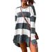 Women's O Neck Long Sleeve Slitting Hem Stripes Print Loose Sweatshirt Mini Dress