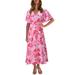 Women Summer Floral Print Long Dress Casual Short Sleeve Sexy V Neck Swing Dress Party Cocktail Dress Sundress